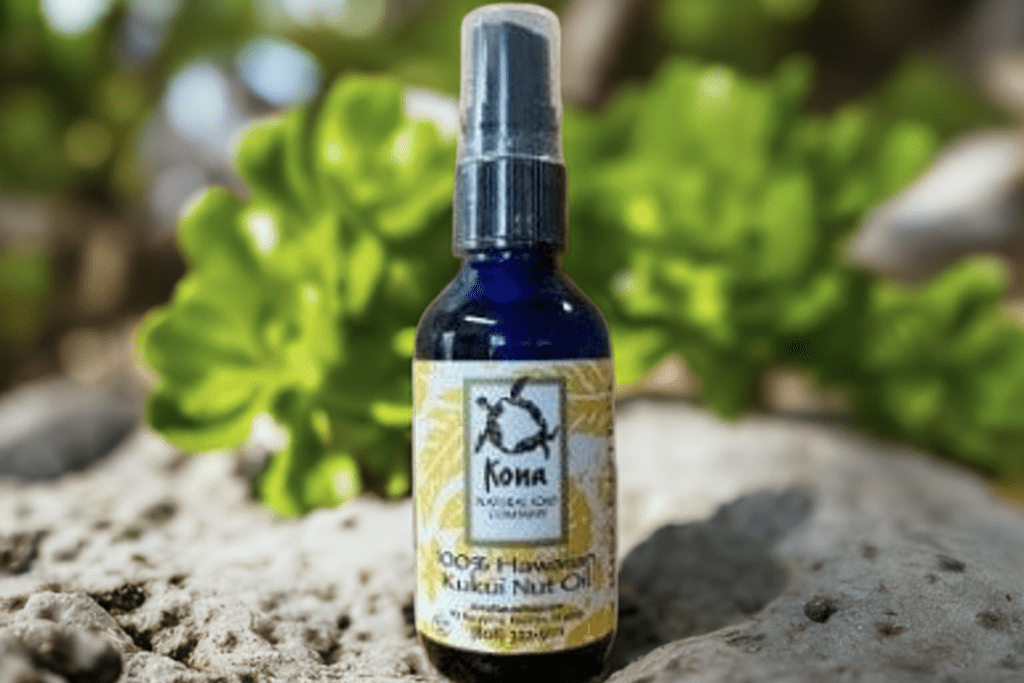 image of kukui nut oil in tropical setting