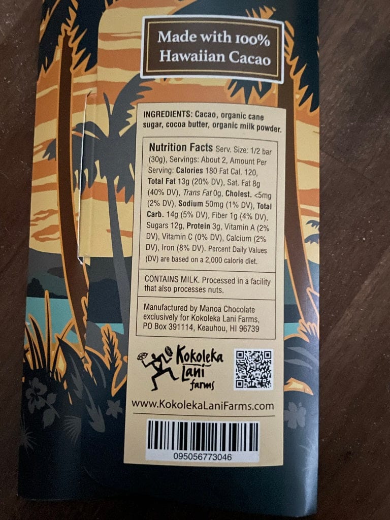 hawaian milk chocolate bar ingredients