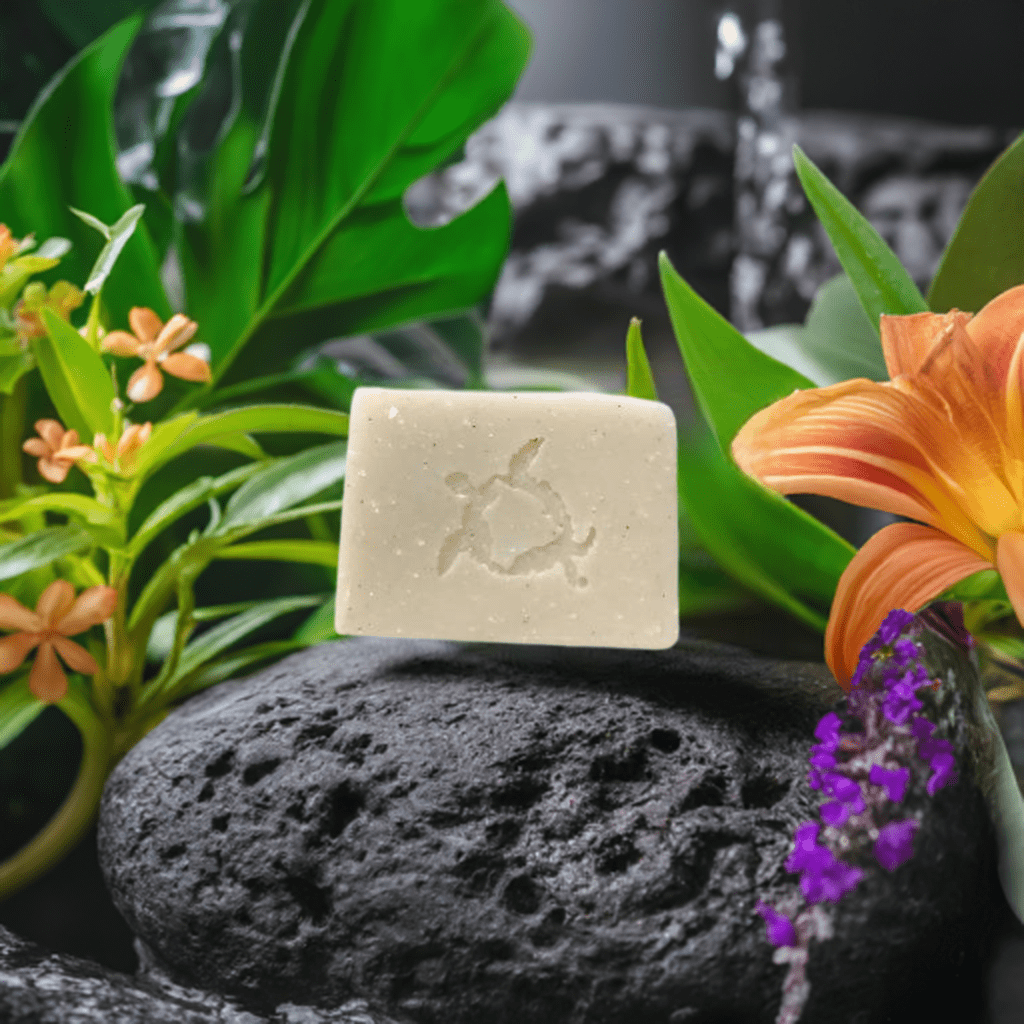 image of soap in a lava rock garden