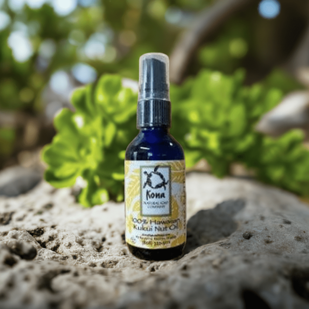 image of kukui nut oil in tropical setting