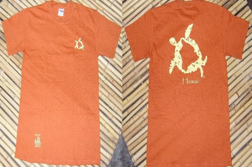 image of orange shirt up close with turtle logo from Kona Soap