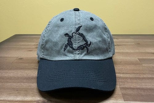 Hawaiian sea turtle denim cap with logo and brass clasp closure
