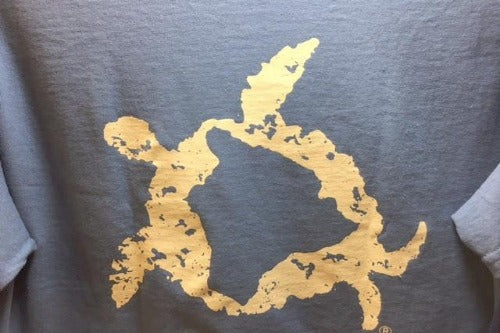 detalied turtle image of indigo blue logo tshirt