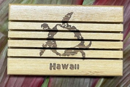 Natural bamboo soap dish with laser-etched sea turtle logo